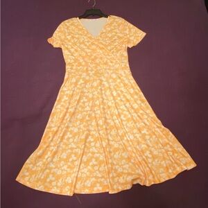 Yellow and White Flutter Sleeve V-Neck Midi Sundress